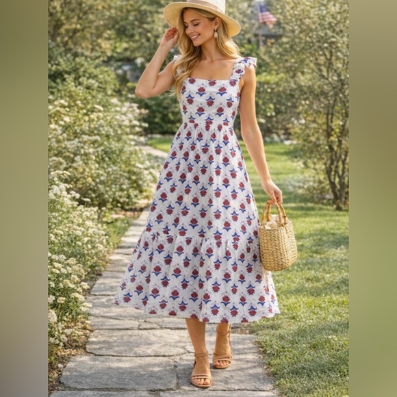 J. Crew Dresses & Skirts - J.Crew Square Neck Midi Dress White Red Blue Floral